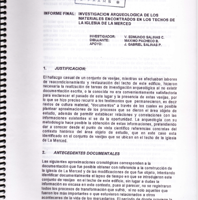 Investigación Arqueológica de los Materiales Encontrados en los Techos de la Iglesia de La Merced